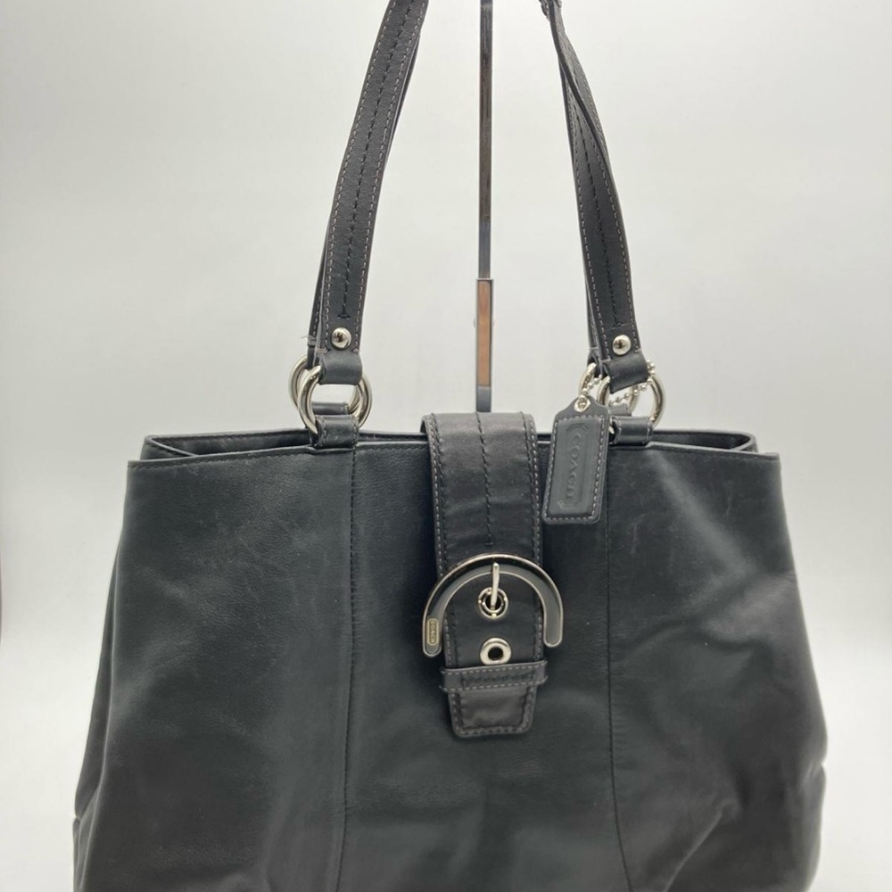 Coach Black Leather Shoulder Bag with Silver Buckle